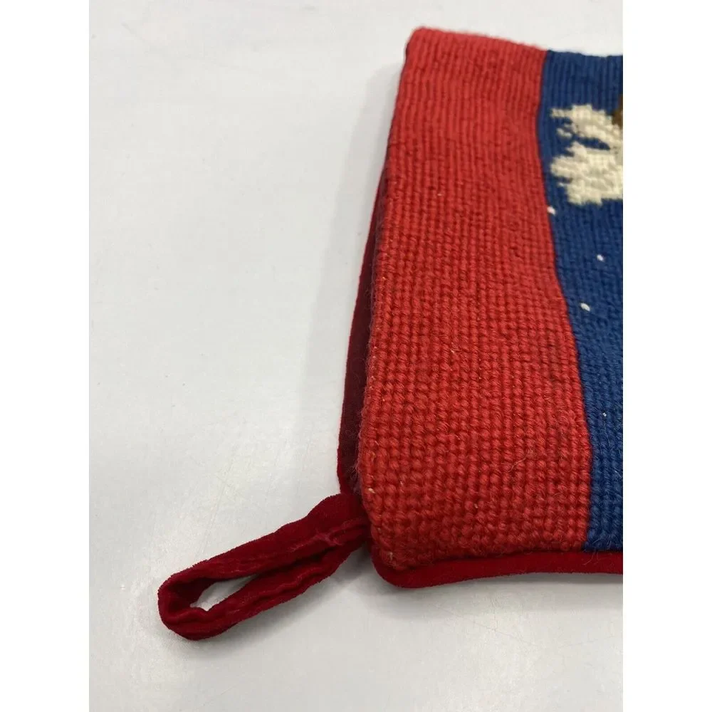 Vtg Stocking Santa Reindeer Needlework Pattern Velvety Back Christmas H9‎